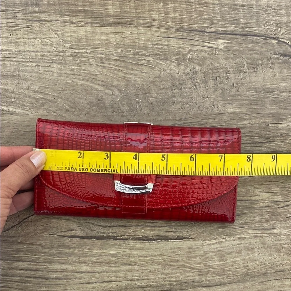 Elegant Red Crocodile Wallet with Silver Clasp
